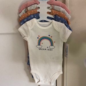 NWT, Carter’s Baby Girl 5-Pack Short Sleeve Bodysuits, 0-3 Months